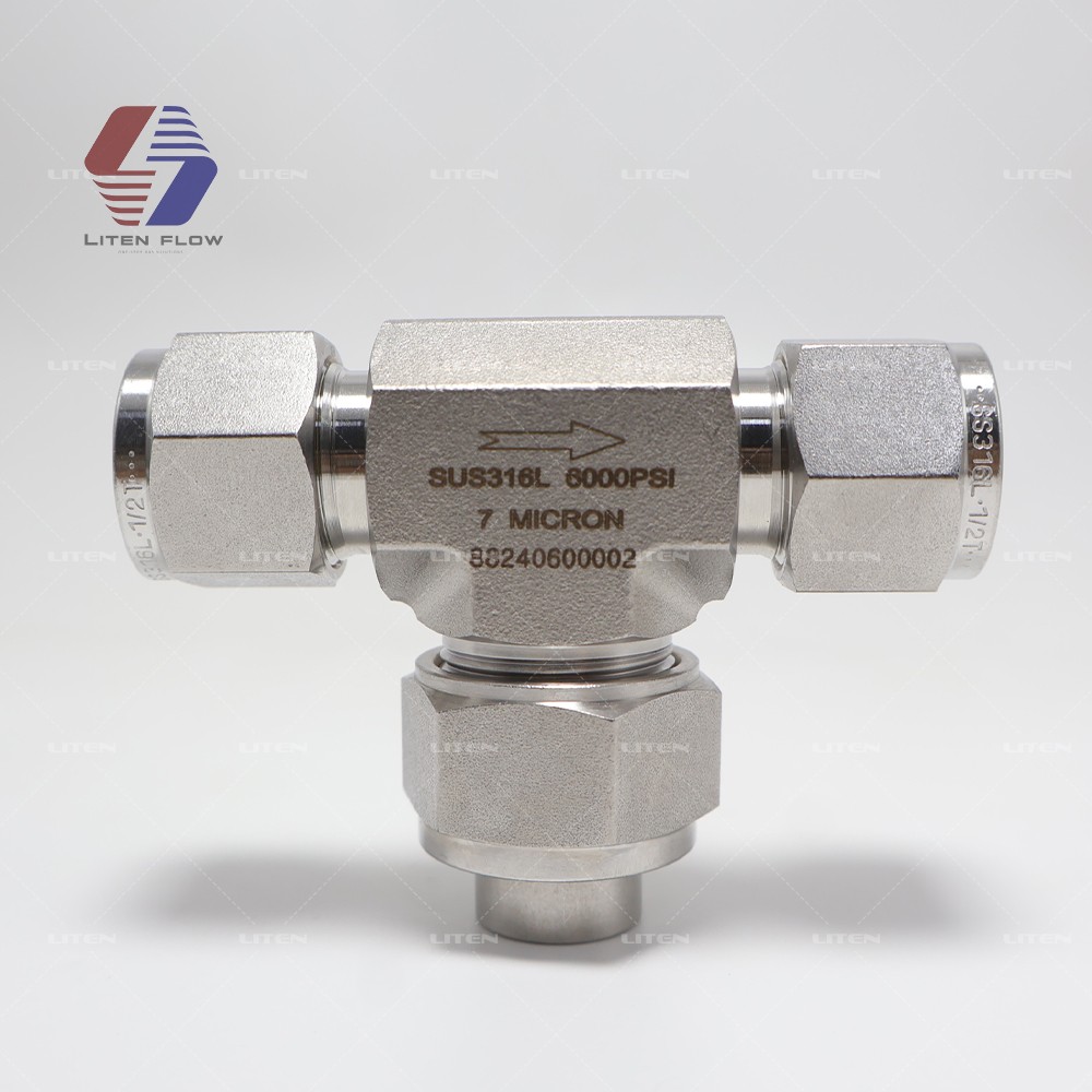 Stainless Steel Tee-Type Filter 1/2 Tube Particulate Filter 6000psi